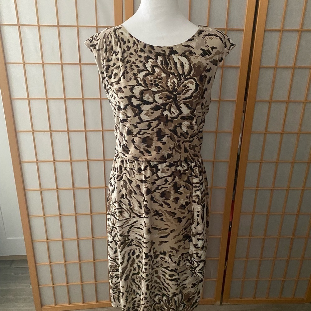 Dana Buchman Womens Dress Size Med Sleeveless Tank Animal Print Stretch Brown - Picture 2 of 7